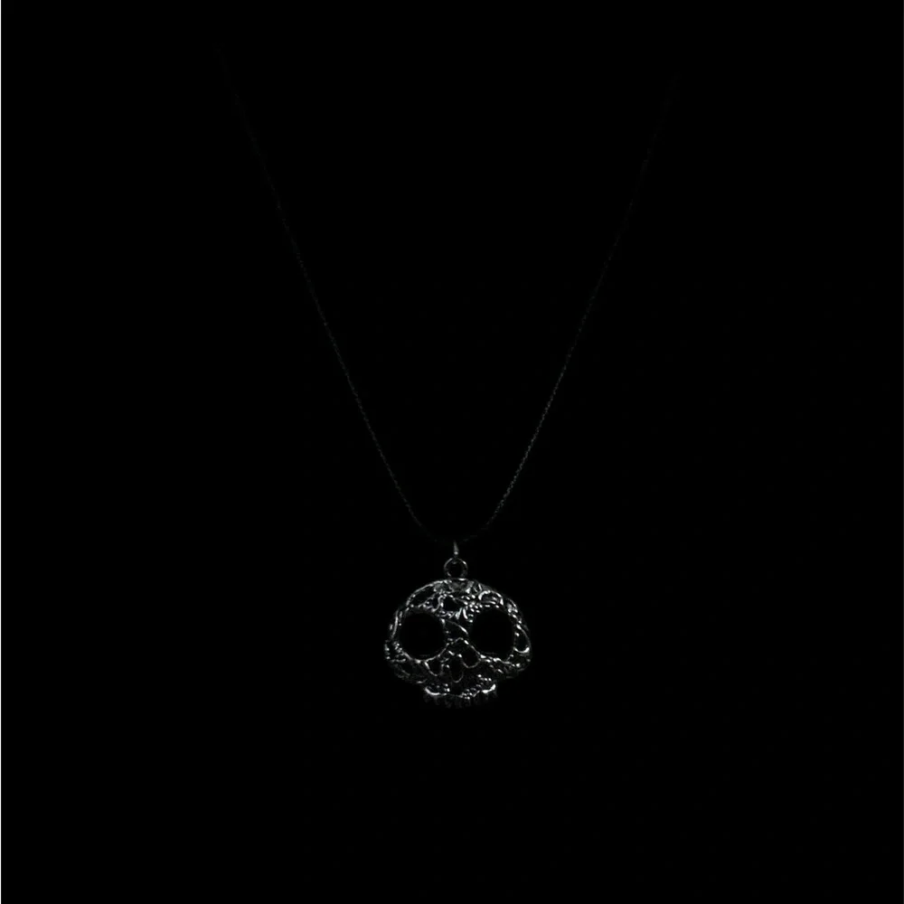 Gothic Skull Pendant Necklace on Black Waxed Leather Cord Unisex